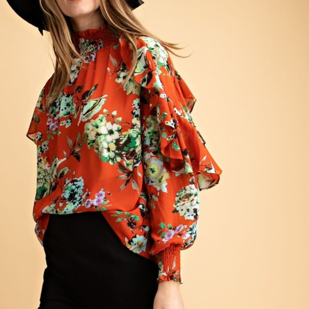 Floral Ruffled Sleeve Blouse